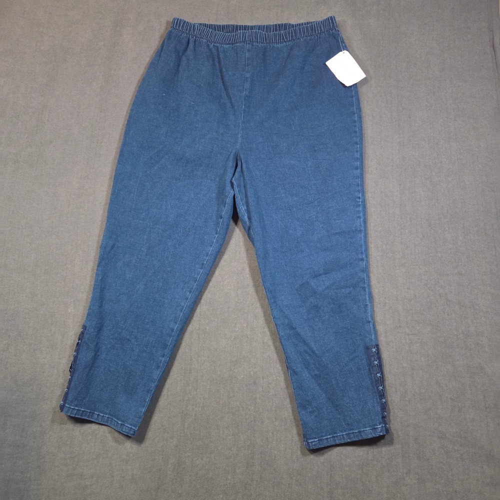 Venezia Vitale Denim Pants Womens 14 Blue Elastic Waist Button Ankle Detail